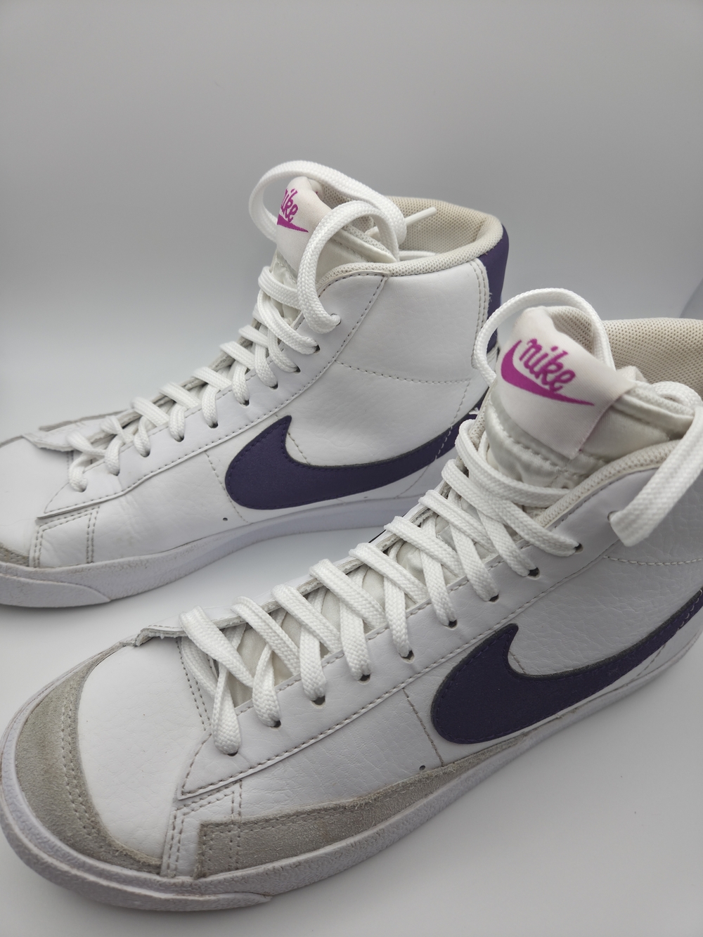 Nike Blazer Mid White Purple Sneakers Women’s Size 8.5 Leather Streetwear